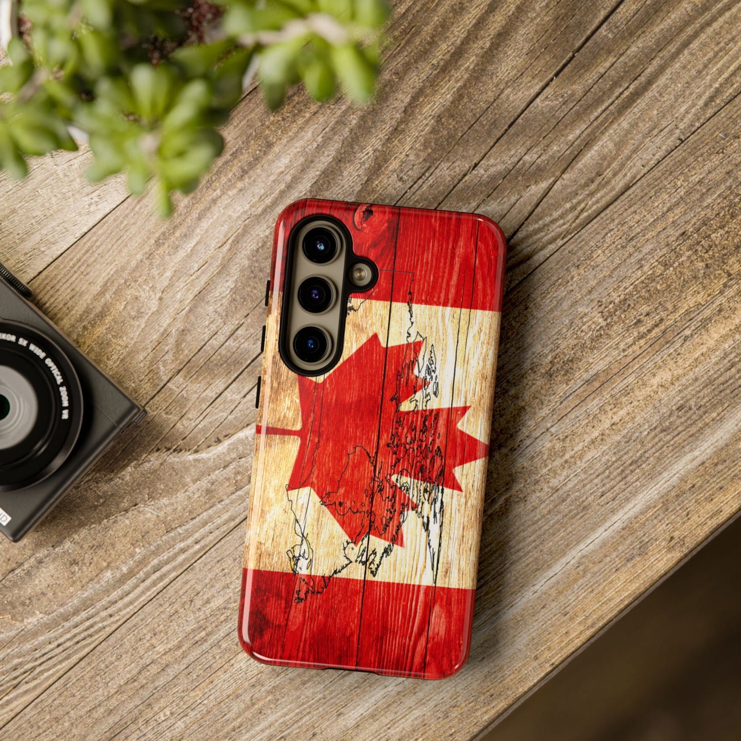 Canadian Flag and Map Tough Phone CasePatriotic Impact-Resistant Cover Image Transfer UV Protected for Outdoor Durability Ideal for Holidays