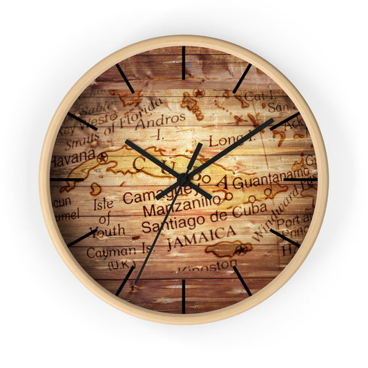 Cuban Art Wall Clock – Vintage Old Cuban Map Design in Vibrant Colors, Wooden Wall Decor for Home or Gift