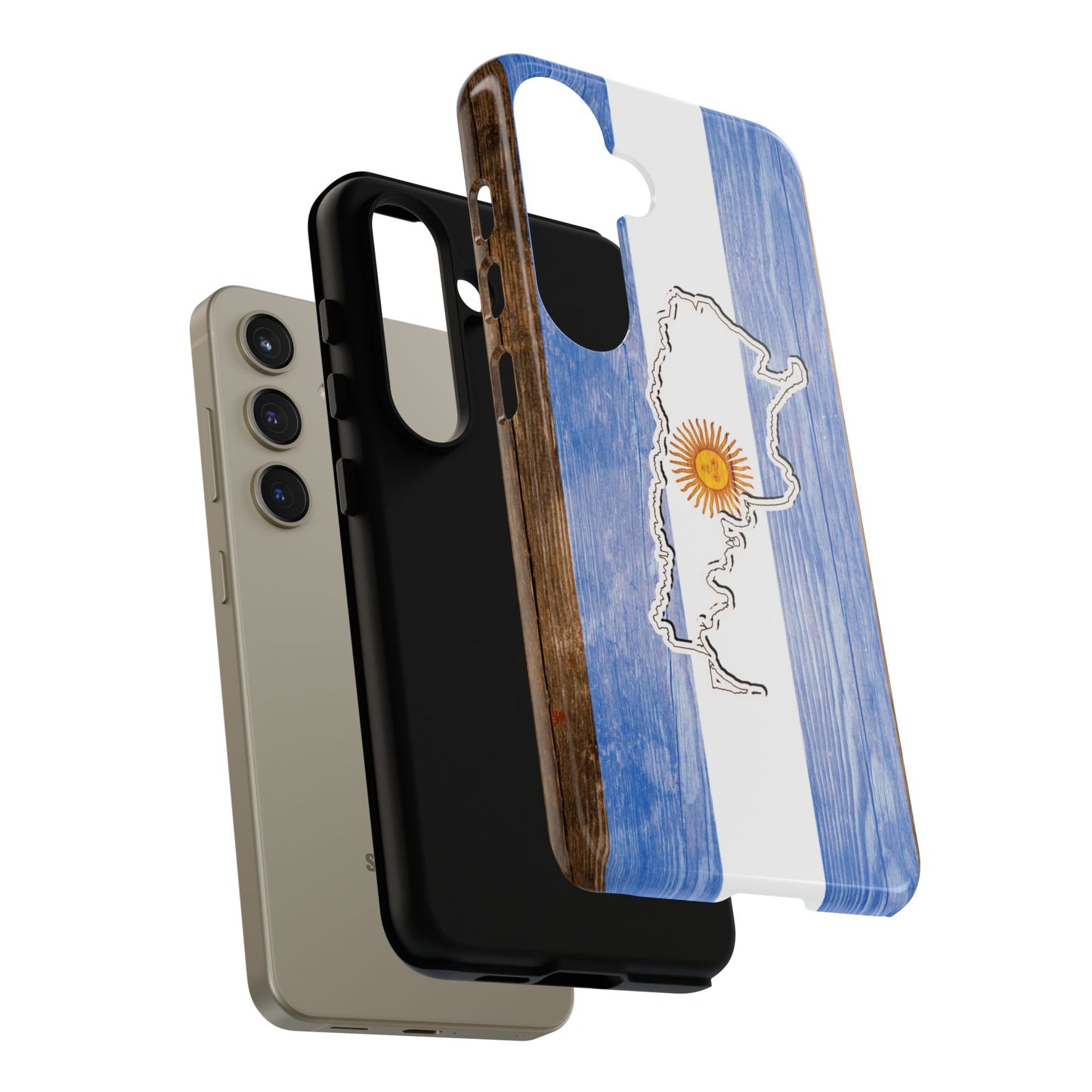 Argentina Flag Phone Case Samsung Tough Protective Cover Argentinean Pride Hard Plastic Map Argentinian Design Argentina Souvenir Wood Design Style