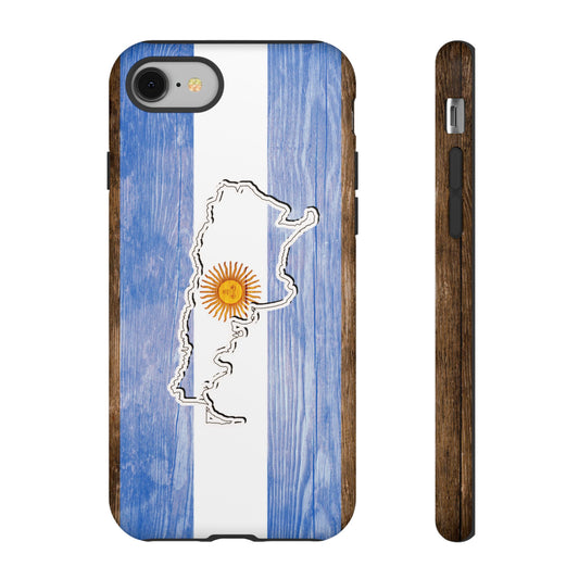 Argentina Flag Phone Case Samsung Tough Protective Cover Argentinean Pride Hard Plastic Map Argentinian Design Argentina Souvenir Wood Design Style