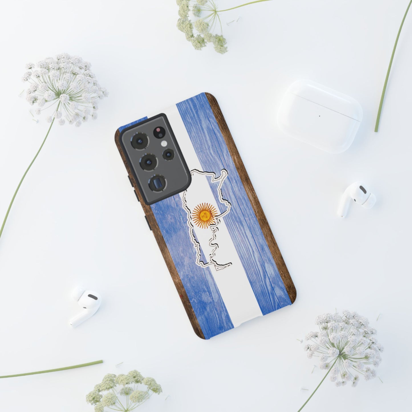 Argentina Flag Phone Case Samsung Tough Protective Cover Argentinean Pride Hard Plastic Map Argentinian Design Argentina Souvenir Wood Design Style