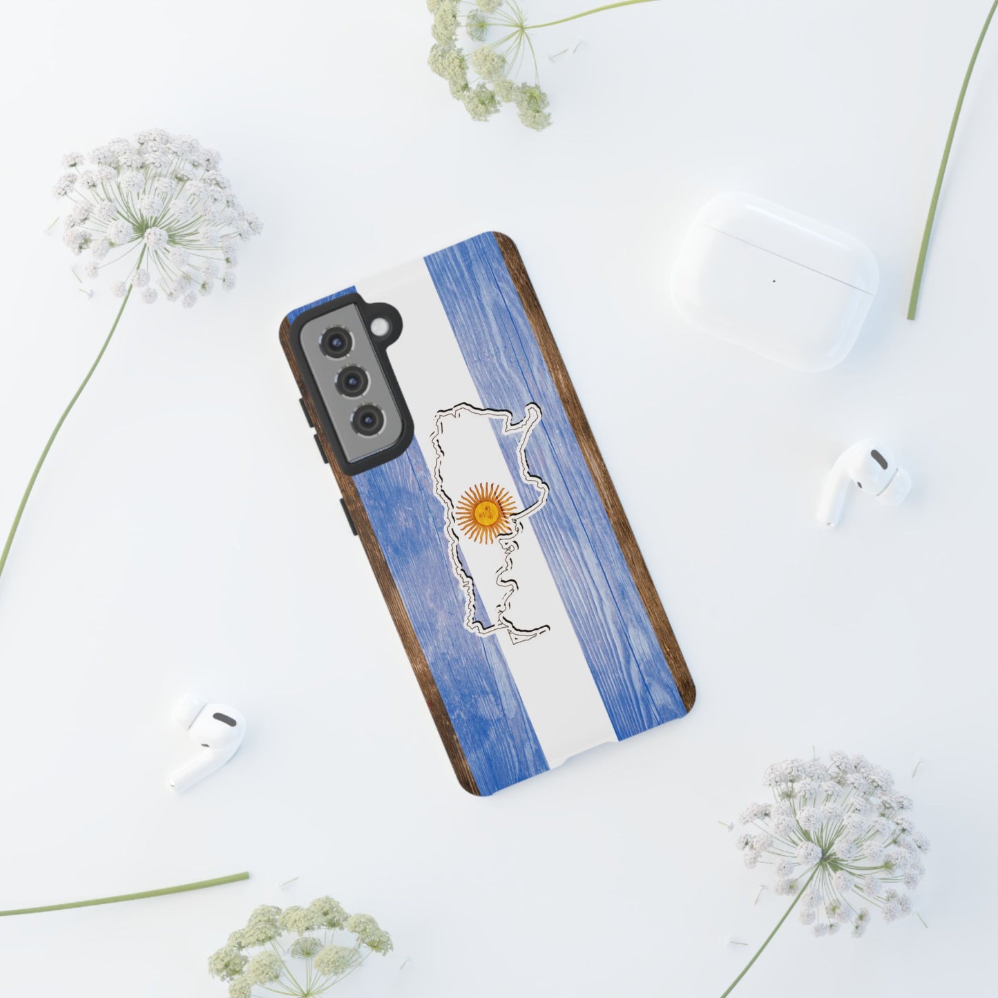 Argentina Flag Phone Case Samsung Tough Protective Cover Argentinean Pride Hard Plastic Map Argentinian Design Argentina Souvenir Wood Design Style