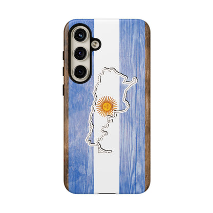 Argentina Flag Phone Case Samsung Tough Protective Cover Argentinean Pride Hard Plastic Map Argentinian Design Argentina Souvenir Wood Design Style