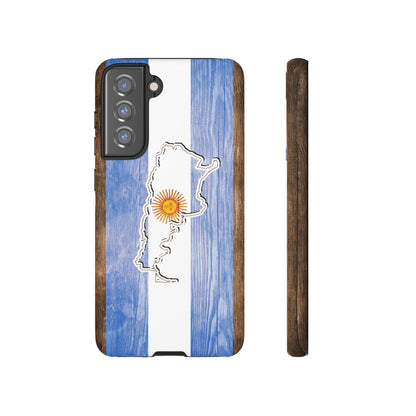 Argentina Flag Phone Case Samsung Tough Protective Cover Argentinean Pride Hard Plastic Map Argentinian Design Argentina Souvenir Wood Design Style