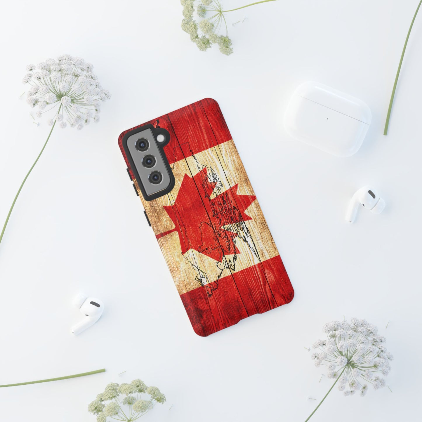 Canadian Flag and Map Tough Phone CasePatriotic Impact-Resistant Cover Image Transfer UV Protected for Outdoor Durability Ideal for Holidays