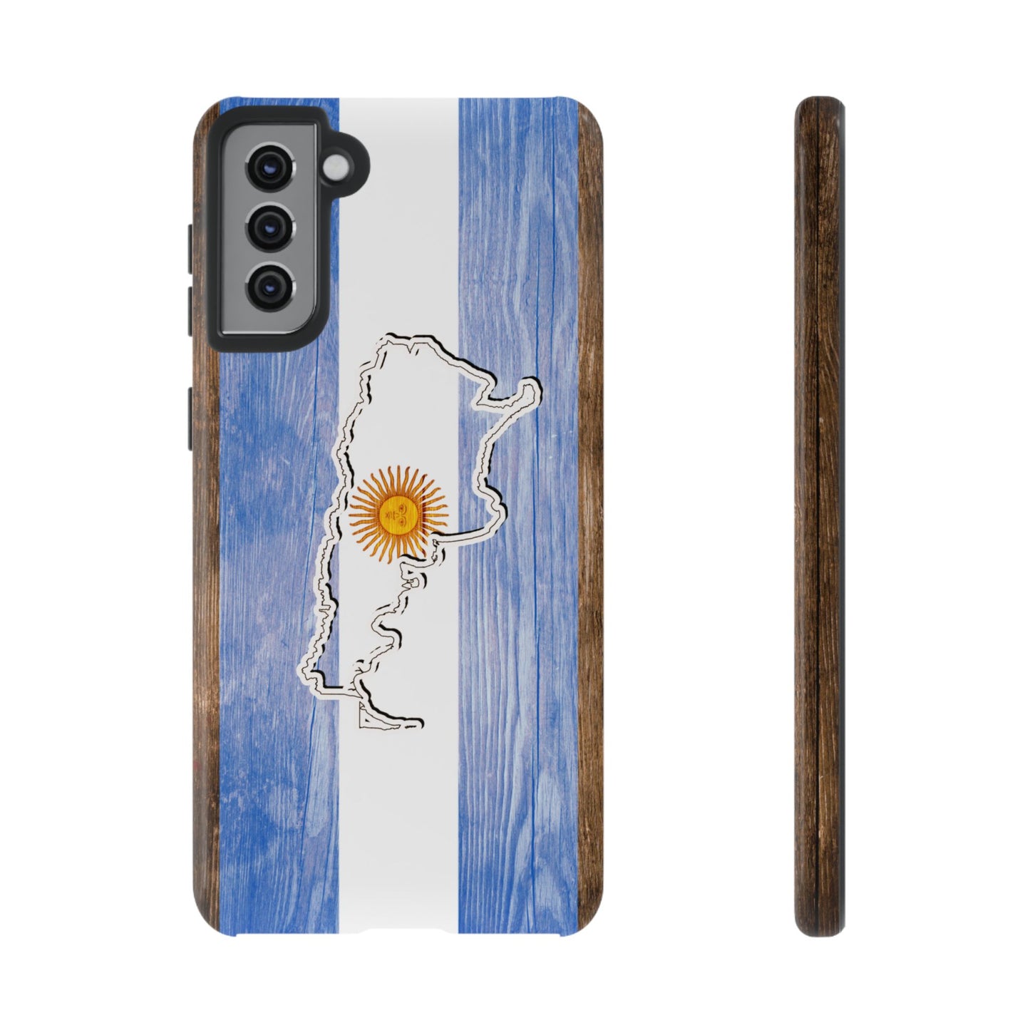 Argentina Flag Phone Case Samsung Tough Protective Cover Argentinean Pride Hard Plastic Map Argentinian Design Argentina Souvenir Wood Design Style