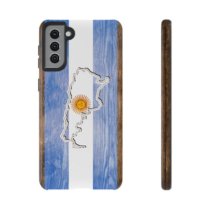 Argentina Flag Phone Case Samsung Tough Protective Cover Argentinean Pride Hard Plastic Map Argentinian Design Argentina Souvenir Wood Design Style