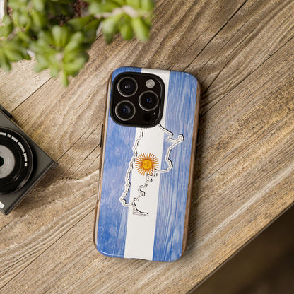 Argentina Flag Phone Case Samsung Tough Protective Cover Argentinean Pride Hard Plastic Map Argentinian Design Argentina Souvenir Wood Design Style