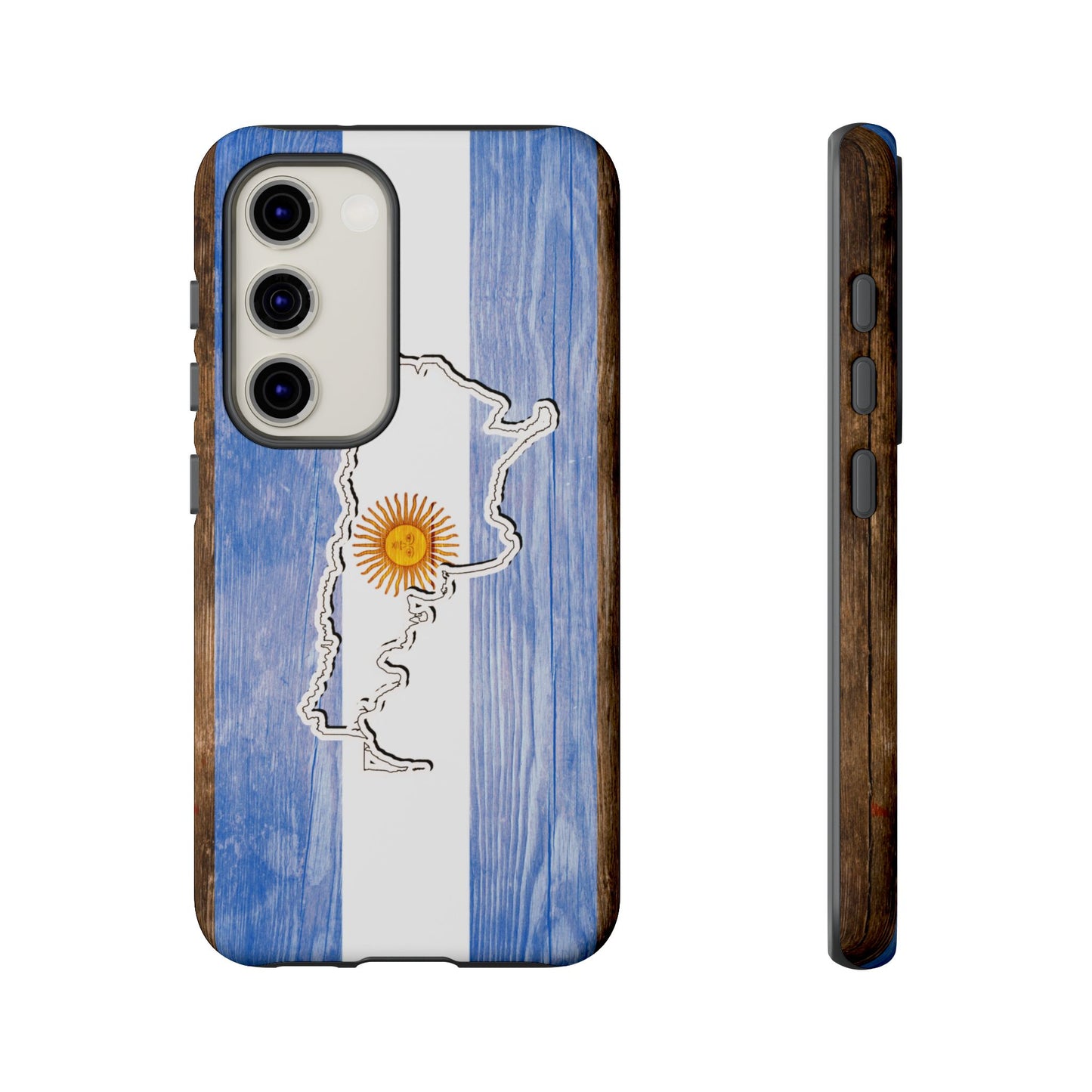 Argentina Flag Phone Case Samsung Tough Protective Cover Argentinean Pride Hard Plastic Map Argentinian Design Argentina Souvenir Wood Design Style