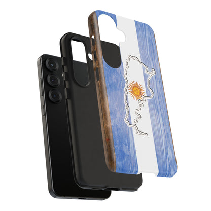 Argentina Flag Phone Case Samsung Tough Protective Cover Argentinean Pride Hard Plastic Map Argentinian Design Argentina Souvenir Wood Design Style