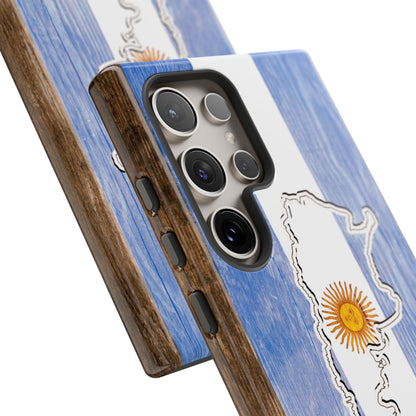 Argentina Flag Phone Case Samsung Tough Protective Cover Argentinean Pride Hard Plastic Map Argentinian Design Argentina Souvenir Wood Design Style