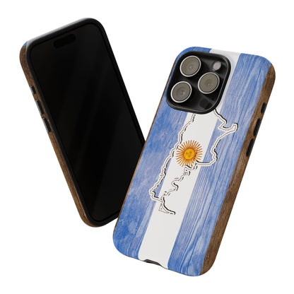 Argentina Flag Phone Case Samsung Tough Protective Cover Argentinean Pride Hard Plastic Map Argentinian Design Argentina Souvenir Wood Design Style