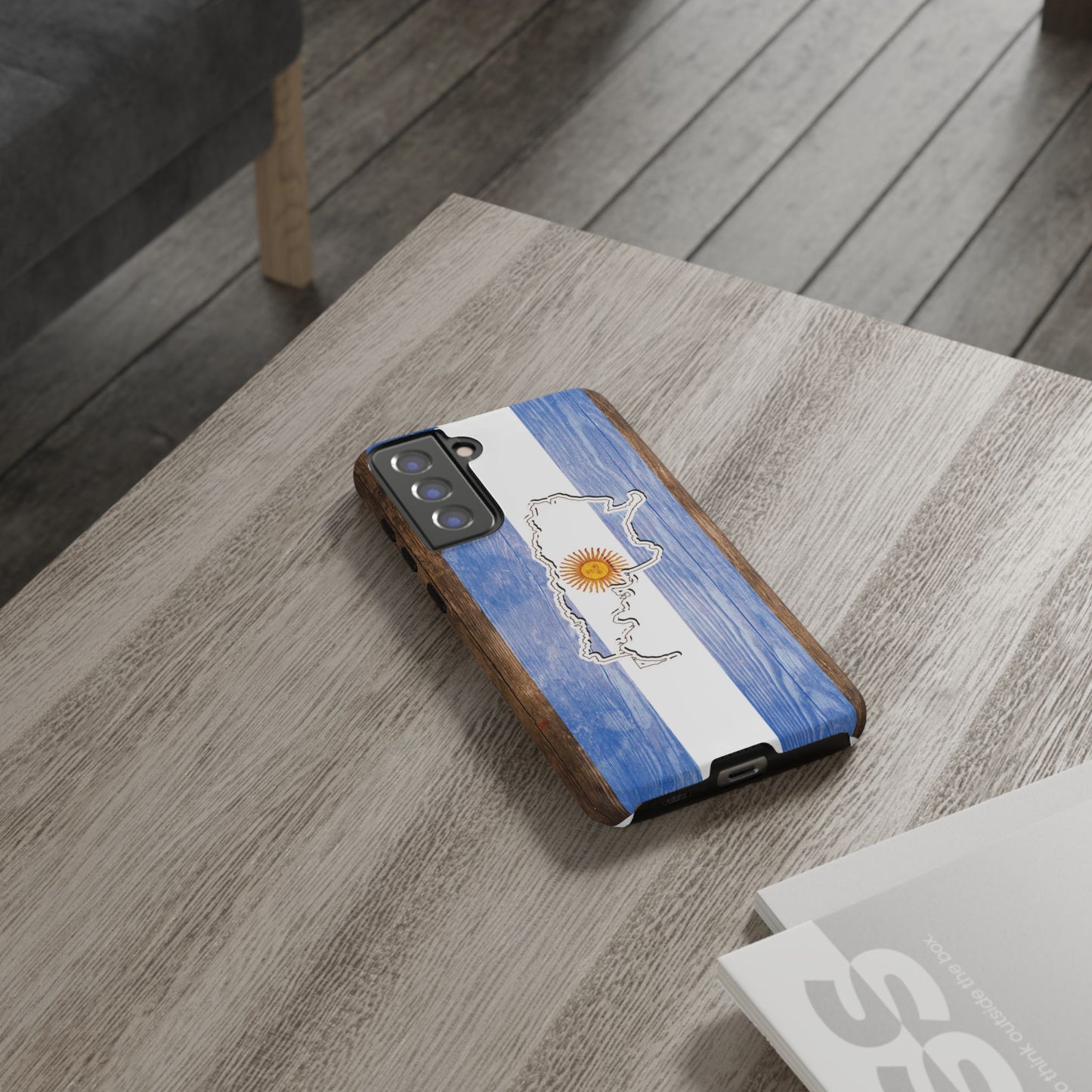 Argentina Flag Phone Case Samsung Tough Protective Cover Argentinean Pride Hard Plastic Map Argentinian Design Argentina Souvenir Wood Design Style