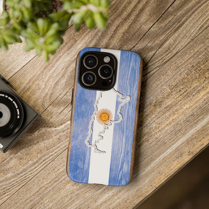 Argentina Flag Phone Case Samsung Tough Protective Cover Argentinean Pride Hard Plastic Map Argentinian Design Argentina Souvenir Wood Design Style