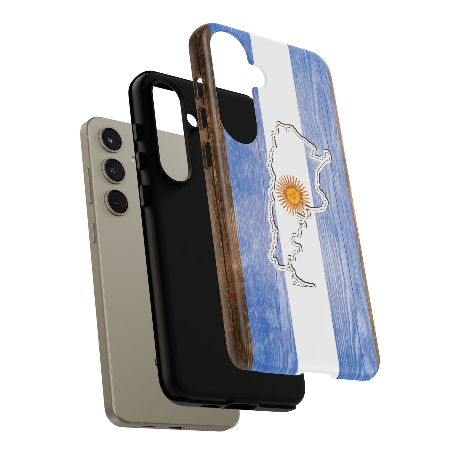 Argentina Flag Phone Case Samsung Tough Protective Cover Argentinean Pride Hard Plastic Map Argentinian Design Argentina Souvenir Wood Design Style