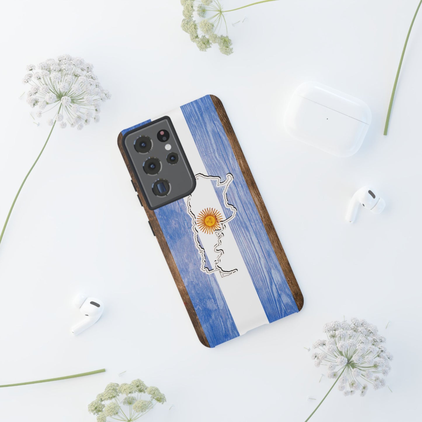 Argentina Flag Phone Case Samsung Tough Protective Cover Argentinean Pride Hard Plastic Map Argentinian Design Argentina Souvenir Wood Design Style