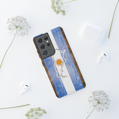 Argentina Flag Phone Case Samsung Tough Protective Cover Argentinean Pride Hard Plastic Map Argentinian Design Argentina Souvenir Wood Design Style