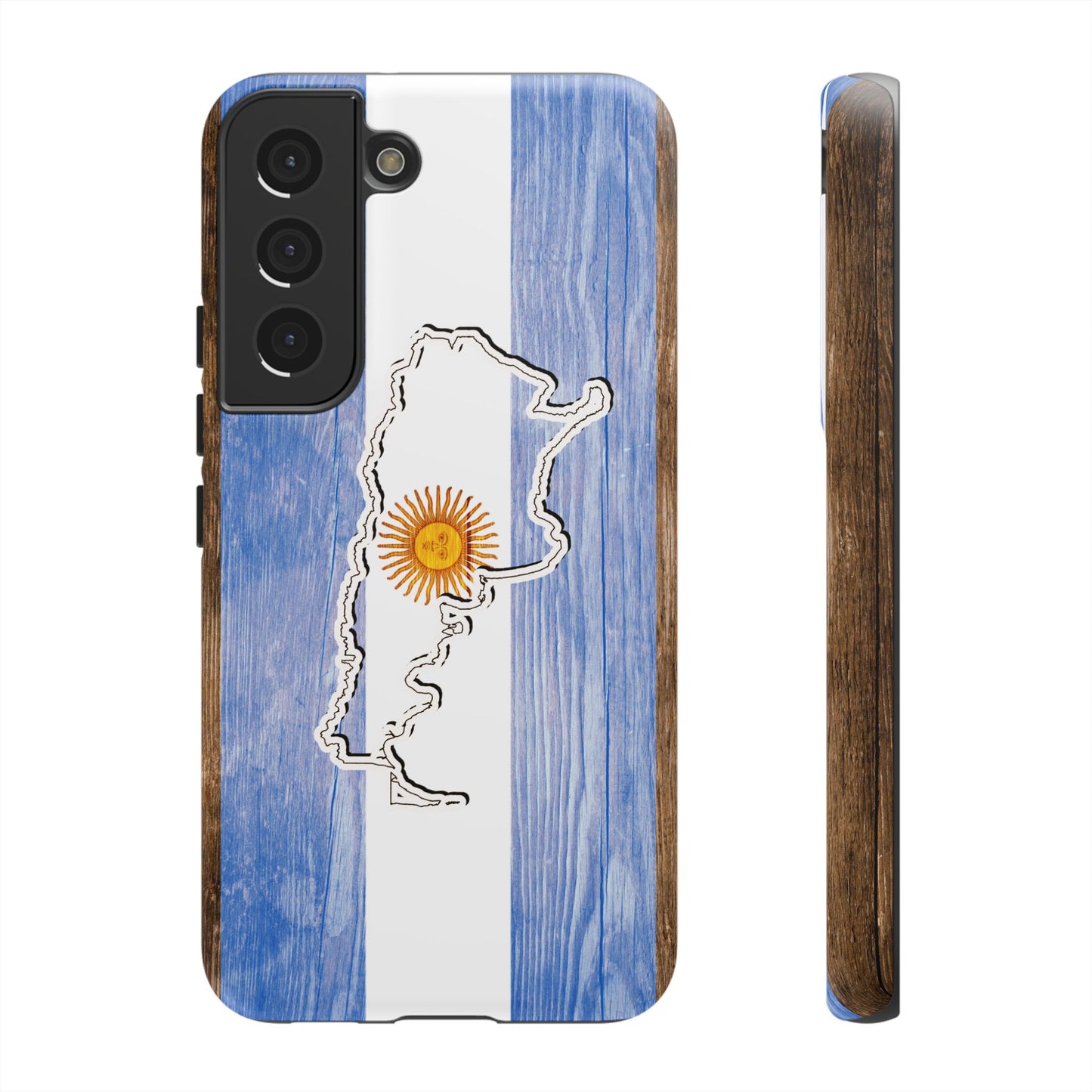 Argentina Flag Phone Case Samsung Tough Protective Cover Argentinean Pride Hard Plastic Map Argentinian Design Argentina Souvenir Wood Design Style