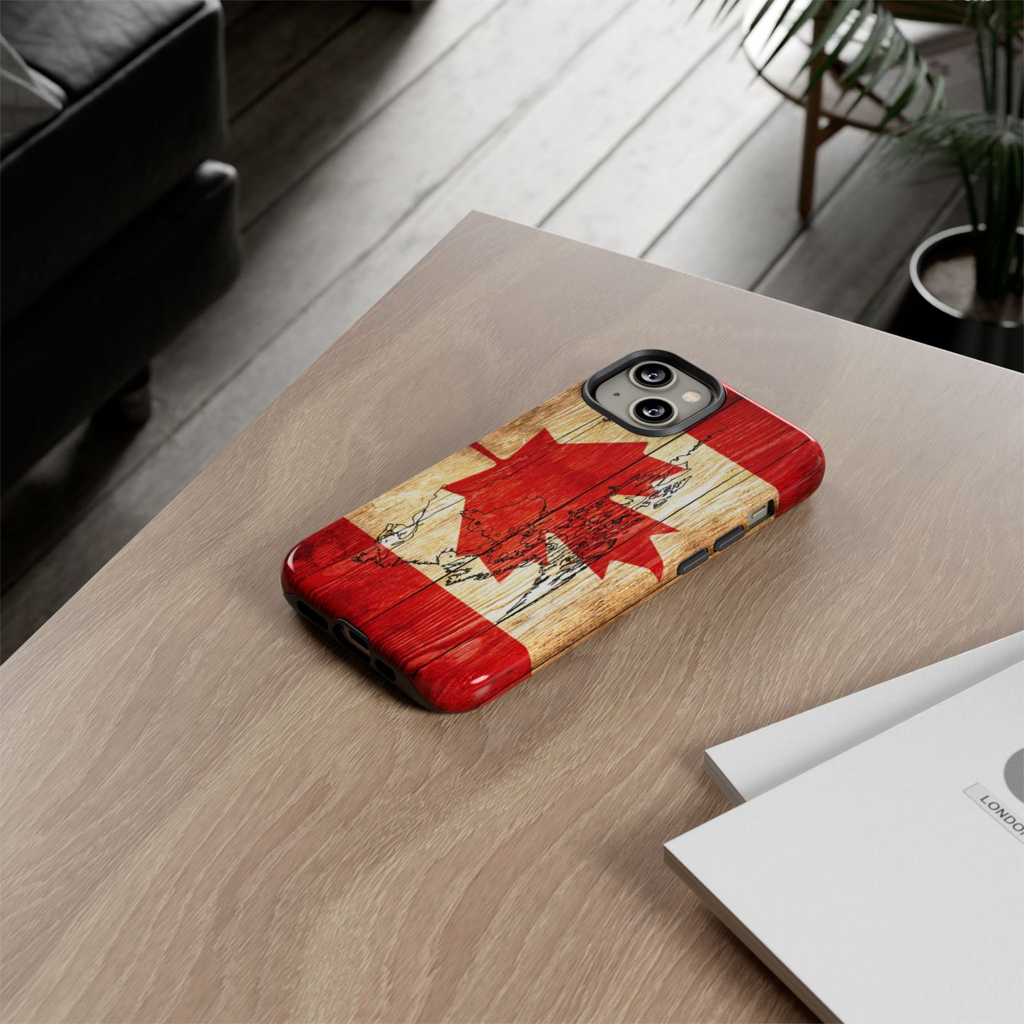 Canadian Flag and Map Tough Phone CasePatriotic Impact-Resistant Cover Image Transfer UV Protected for Outdoor Durability Ideal for Holidays