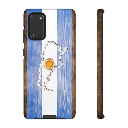 Argentina Flag Phone Case Samsung Tough Protective Cover Argentinean Pride Hard Plastic Map Argentinian Design Argentina Souvenir Wood Design Style