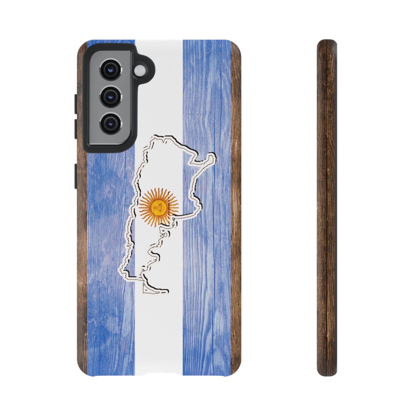 Argentina Flag Phone Case Samsung Tough Protective Cover Argentinean Pride Hard Plastic Map Argentinian Design Argentina Souvenir Wood Design Style
