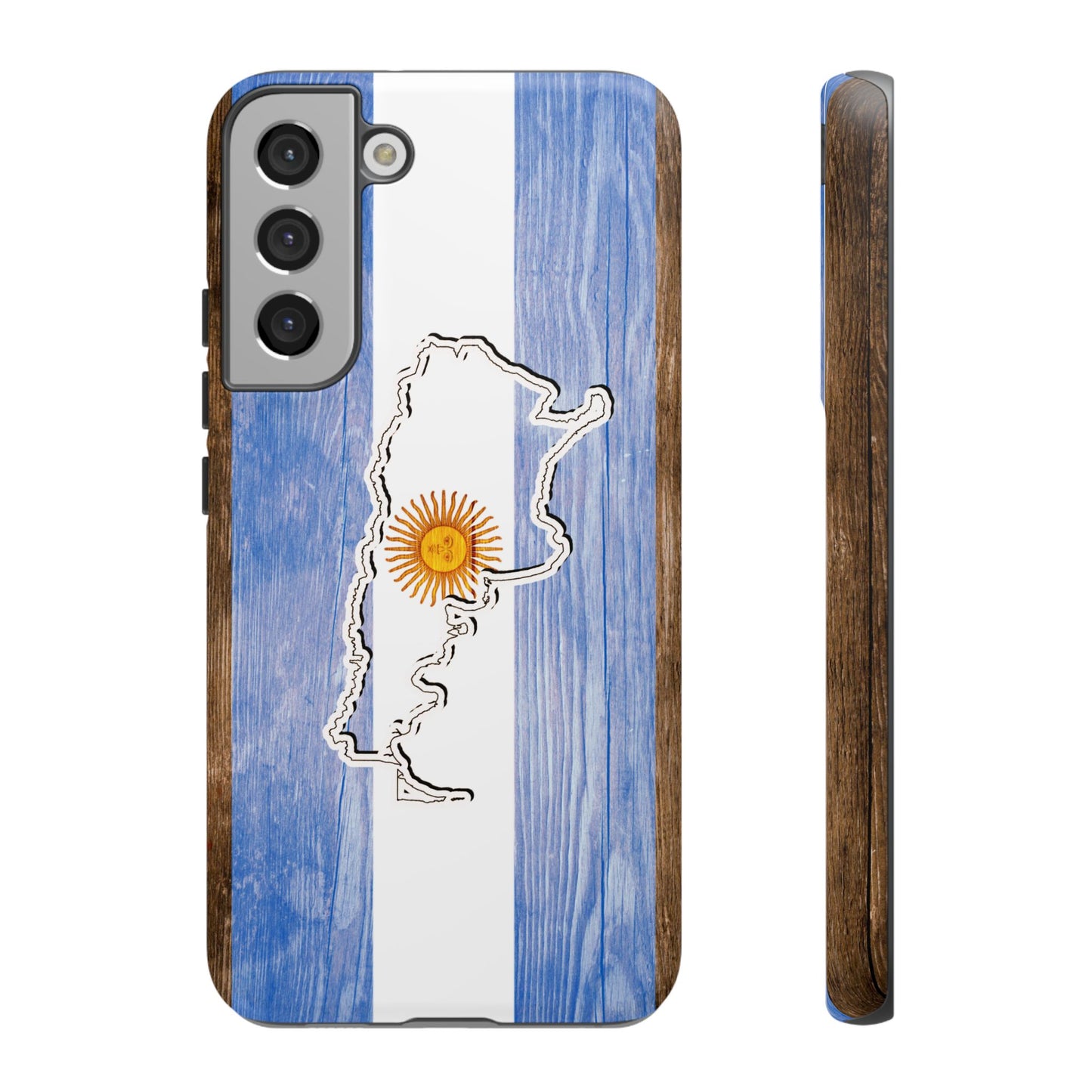 Argentina Flag Phone Case Samsung Tough Protective Cover Argentinean Pride Hard Plastic Map Argentinian Design Argentina Souvenir Wood Design Style
