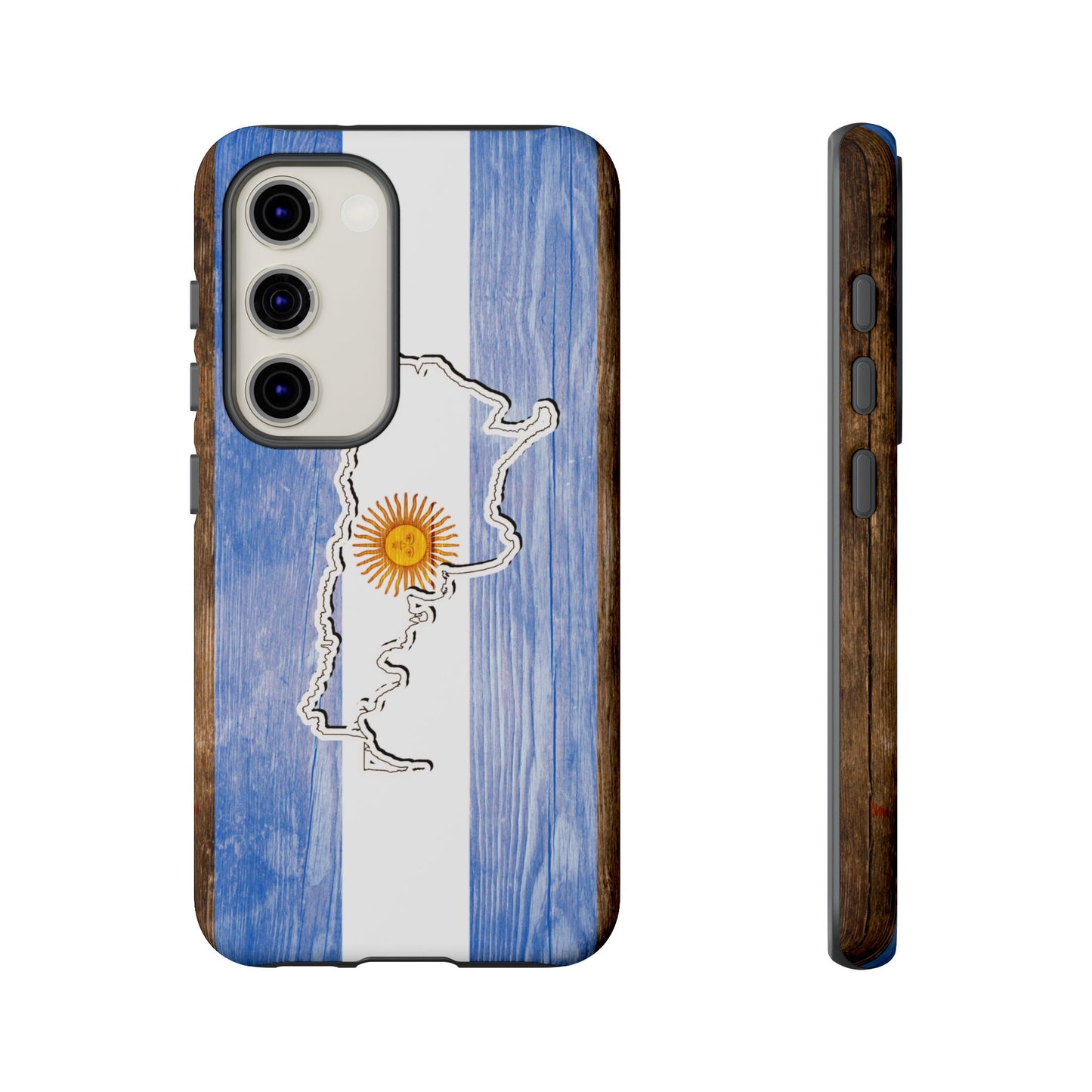 Argentina Flag Phone Case Samsung Tough Protective Cover Argentinean Pride Hard Plastic Map Argentinian Design Argentina Souvenir Wood Design Style