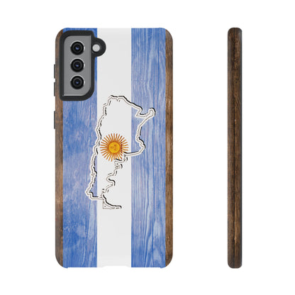 Argentina Flag Phone Case Samsung Tough Protective Cover Argentinean Pride Hard Plastic Map Argentinian Design Argentina Souvenir Wood Design Style