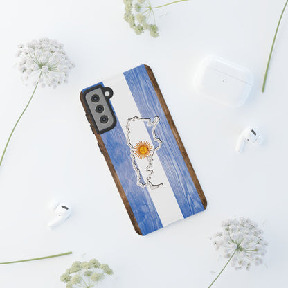 Argentina Flag Phone Case Samsung Tough Protective Cover Argentinean Pride Hard Plastic Map Argentinian Design Argentina Souvenir Wood Design Style