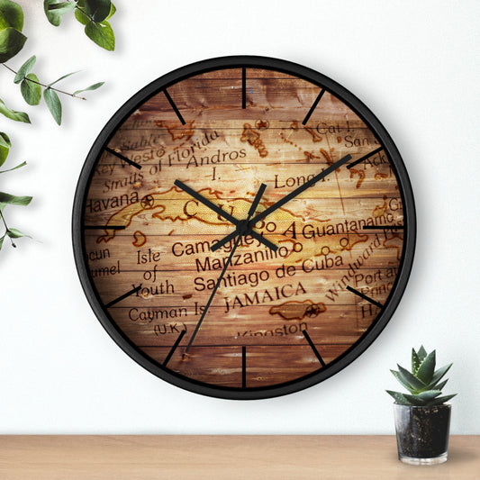 Cuban Art Wall Clock – Vintage Old Cuban Map Design in Vibrant Colors, Wooden Wall Decor for Home or Gift