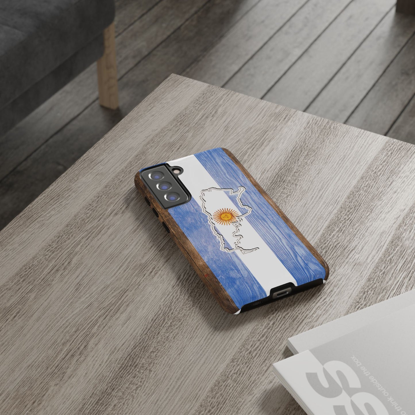 Argentina Flag Phone Case Samsung Tough Protective Cover Argentinean Pride Hard Plastic Map Argentinian Design Argentina Souvenir Wood Design Style