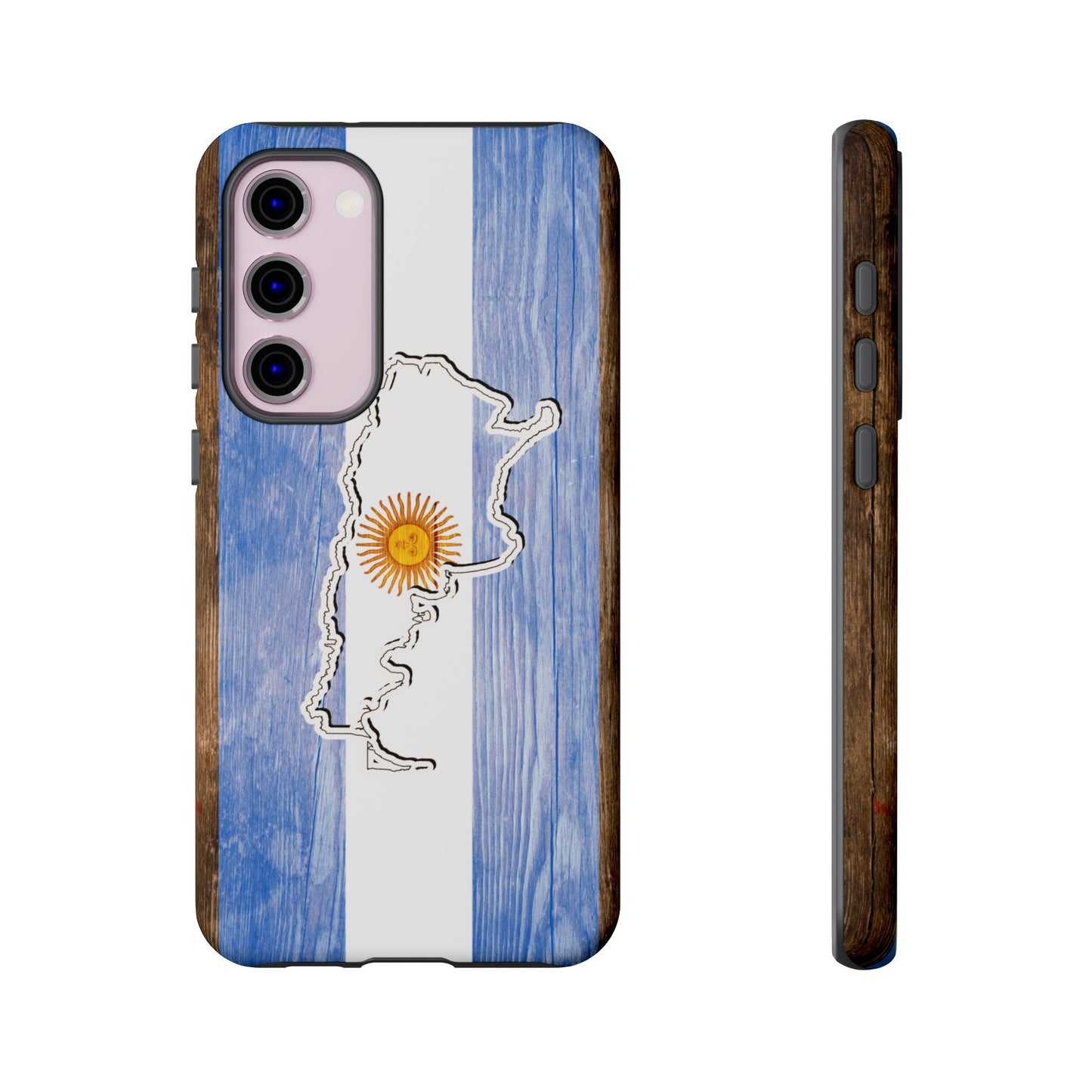 Argentina Flag Phone Case Samsung Tough Protective Cover Argentinean Pride Hard Plastic Map Argentinian Design Argentina Souvenir Wood Design Style