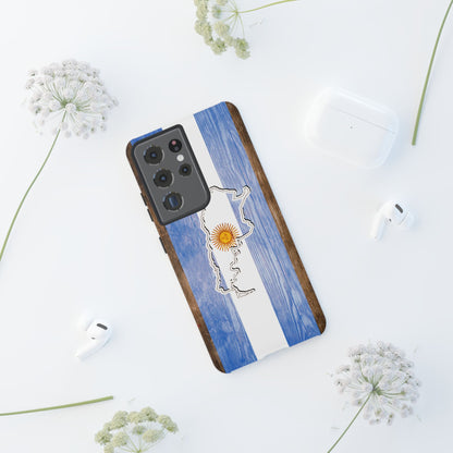 Argentina Flag Phone Case Samsung Tough Protective Cover Argentinean Pride Hard Plastic Map Argentinian Design Argentina Souvenir Wood Design Style
