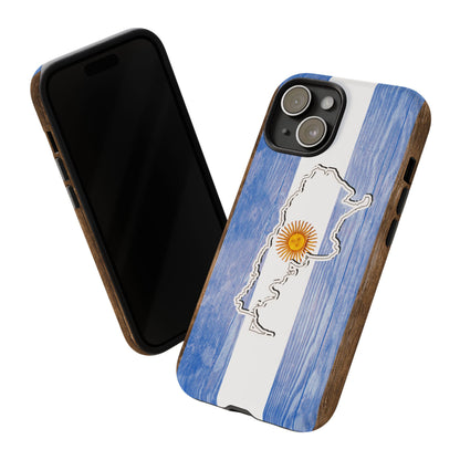 Argentina Flag Phone Case Samsung Tough Protective Cover Argentinean Pride Hard Plastic Map Argentinian Design Argentina Souvenir Wood Design Style