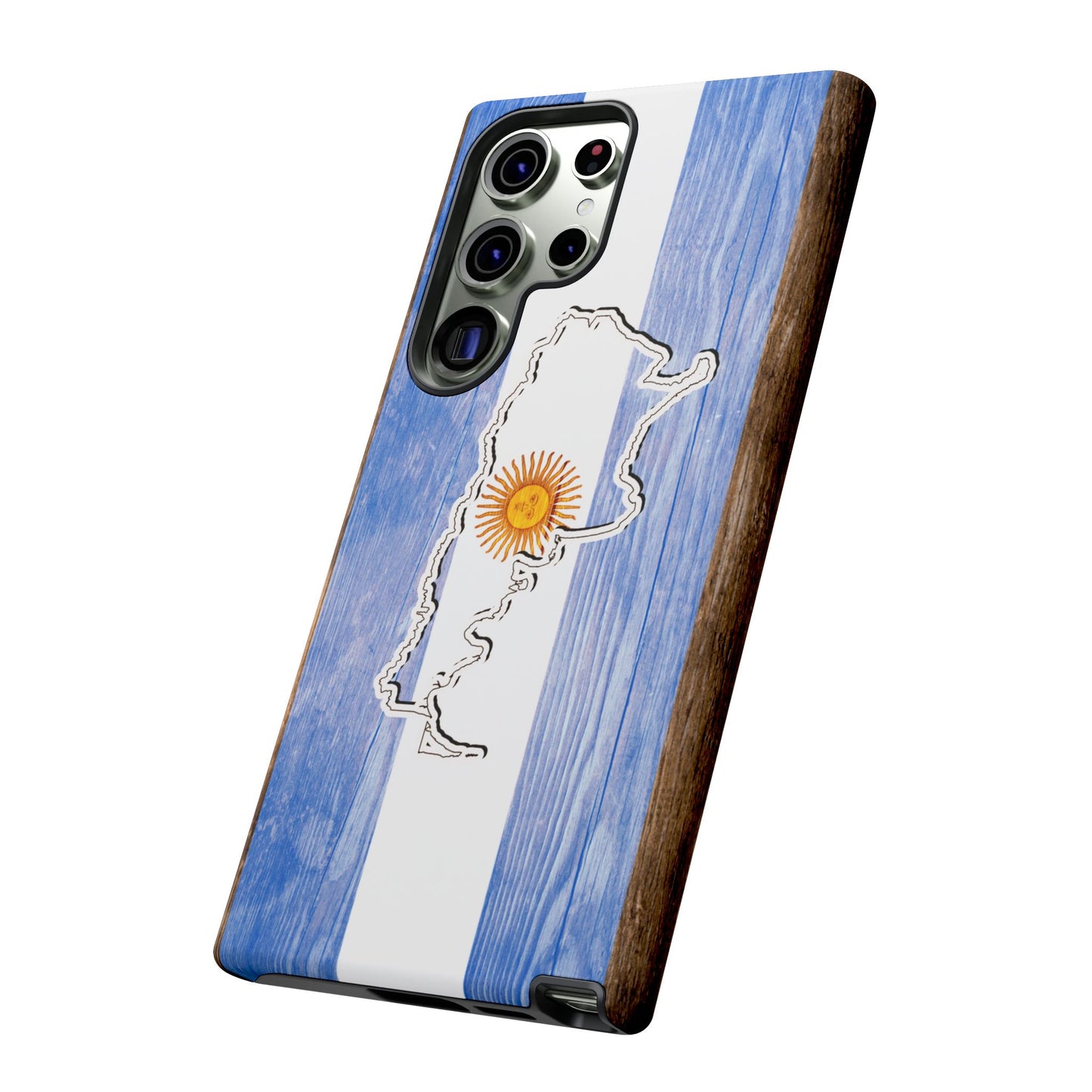 Argentina Flag Phone Case Samsung Tough Protective Cover Argentinean Pride Hard Plastic Map Argentinian Design Argentina Souvenir Wood Design Style