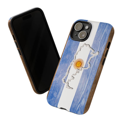 Argentina Flag Phone Case Samsung Tough Protective Cover Argentinean Pride Hard Plastic Map Argentinian Design Argentina Souvenir Wood Design Style