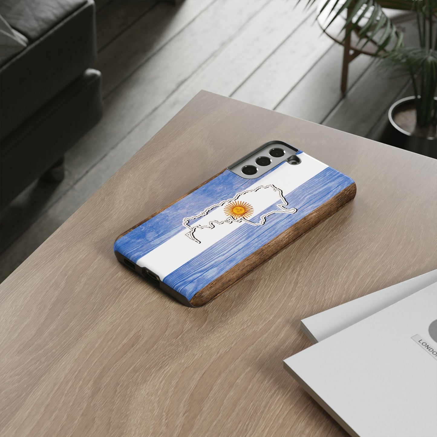 Argentina Flag Phone Case Samsung Tough Protective Cover Argentinean Pride Hard Plastic Map Argentinian Design Argentina Souvenir Wood Design Style