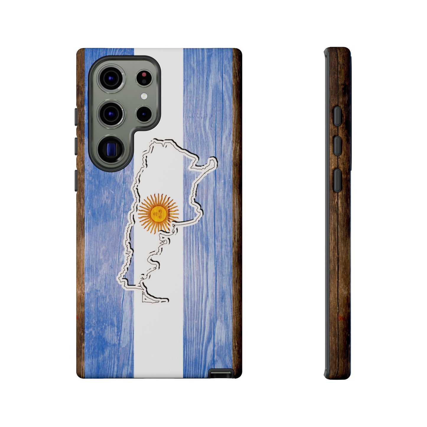 Argentina Flag Phone Case Samsung Tough Protective Cover Argentinean Pride Hard Plastic Map Argentinian Design Argentina Souvenir Wood Design Style