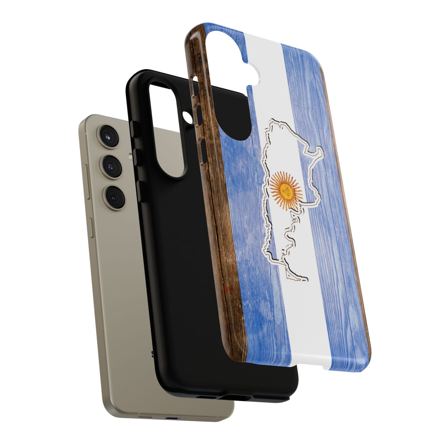 Argentina Flag Phone Case Samsung Tough Protective Cover Argentinean Pride Hard Plastic Map Argentinian Design Argentina Souvenir Wood Design Style