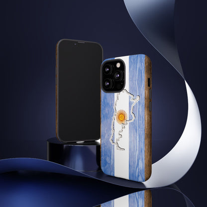 Argentina Flag Phone Case Samsung Tough Protective Cover Argentinean Pride Hard Plastic Map Argentinian Design Argentina Souvenir Wood Design Style