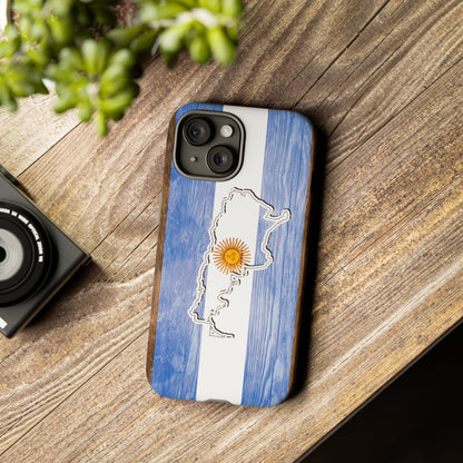 Argentina Flag Phone Case Samsung Tough Protective Cover Argentinean Pride Hard Plastic Map Argentinian Design Argentina Souvenir Wood Design Style