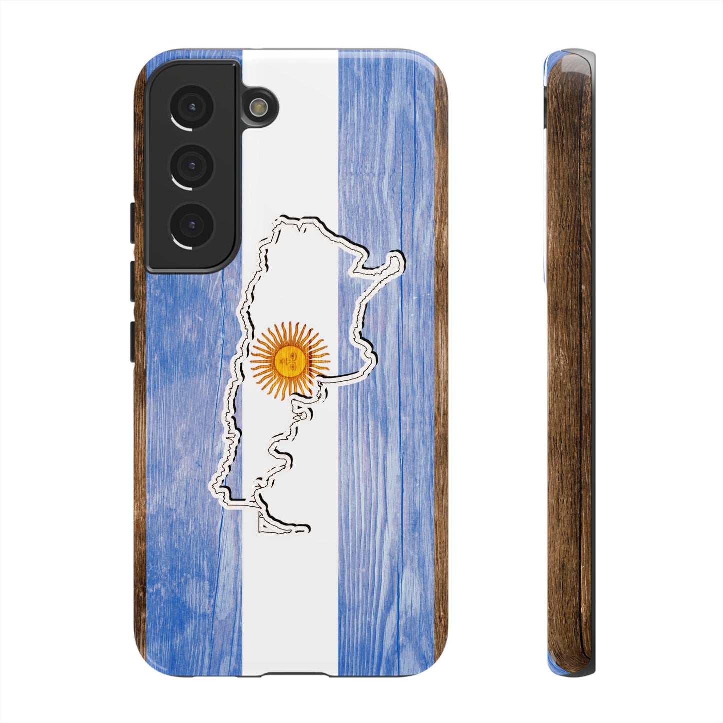 Argentina Flag Phone Case Samsung Tough Protective Cover Argentinean Pride Hard Plastic Map Argentinian Design Argentina Souvenir Wood Design Style