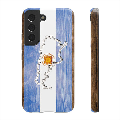 Argentina Flag Phone Case Samsung Tough Protective Cover Argentinean Pride Hard Plastic Map Argentinian Design Argentina Souvenir Wood Design Style