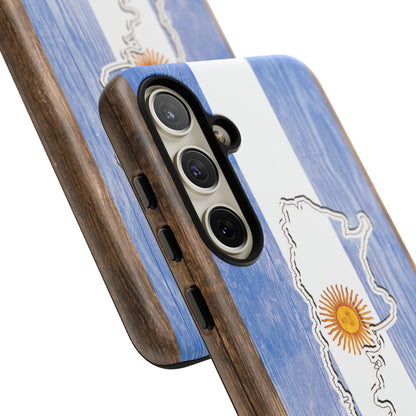 Argentina Flag Phone Case Samsung Tough Protective Cover Argentinean Pride Hard Plastic Map Argentinian Design Argentina Souvenir Wood Design Style