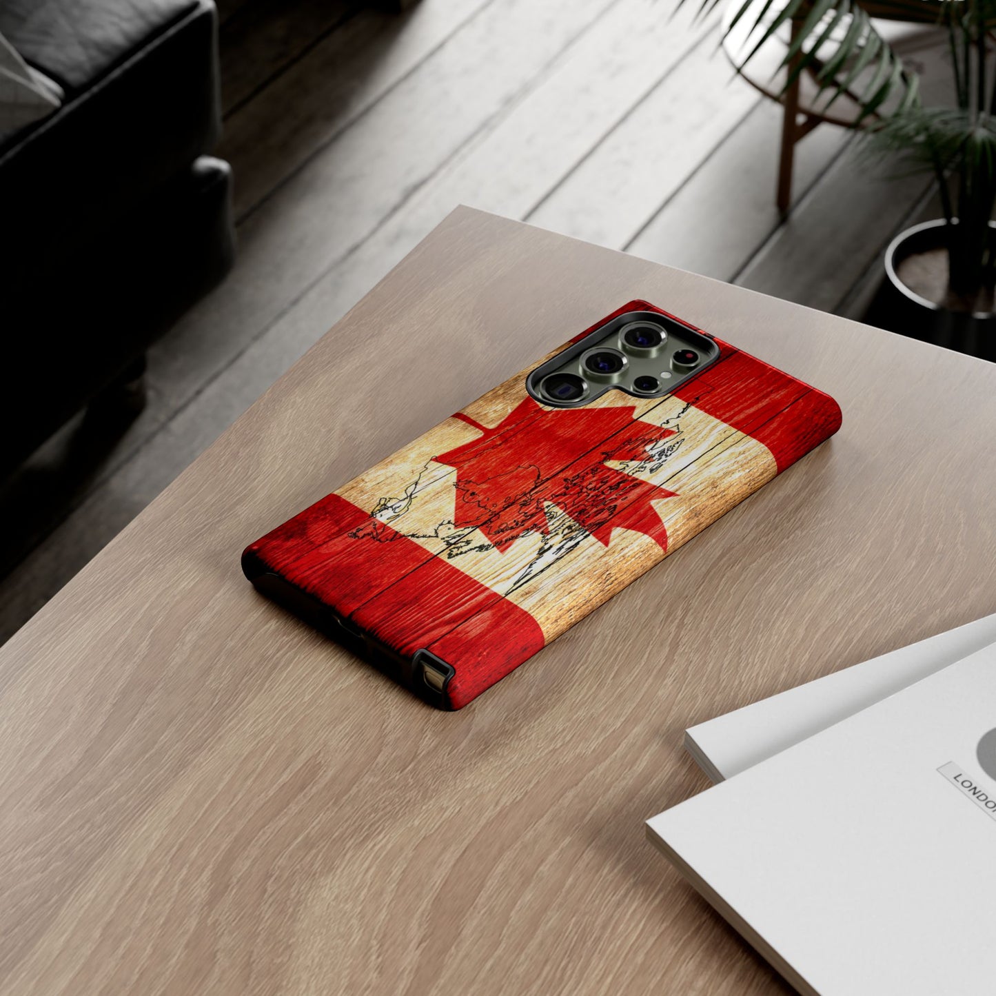 Canadian Flag and Map Tough Phone CasePatriotic Impact-Resistant Cover Image Transfer UV Protected for Outdoor Durability Ideal for Holidays