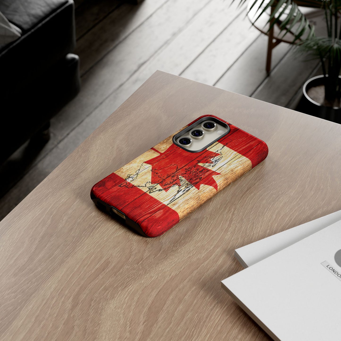 Canadian Flag and Map Tough Phone CasePatriotic Impact-Resistant Cover Image Transfer UV Protected for Outdoor Durability Ideal for Holidays
