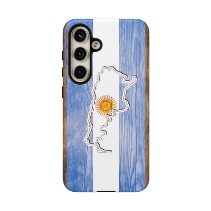 Argentina Flag Phone Case Samsung Tough Protective Cover Argentinean Pride Hard Plastic Map Argentinian Design Argentina Souvenir Wood Design Style