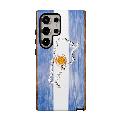Argentina Flag Phone Case Samsung Tough Protective Cover Argentinean Pride Hard Plastic Map Argentinian Design Argentina Souvenir Wood Design Style
