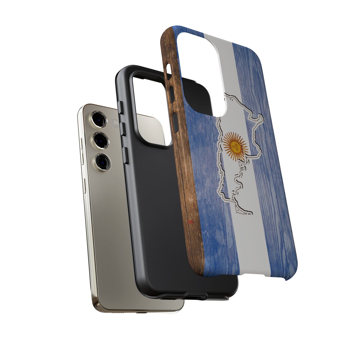 Argentina Flag Phone Case Samsung Tough Protective Cover Argentinean Pride Hard Plastic Map Argentinian Design Argentina Souvenir Wood Design Style