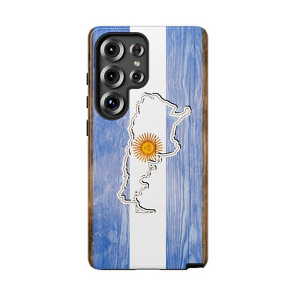 Argentina Flag Phone Case Samsung Tough Protective Cover Argentinean Pride Hard Plastic Map Argentinian Design Argentina Souvenir Wood Design Style